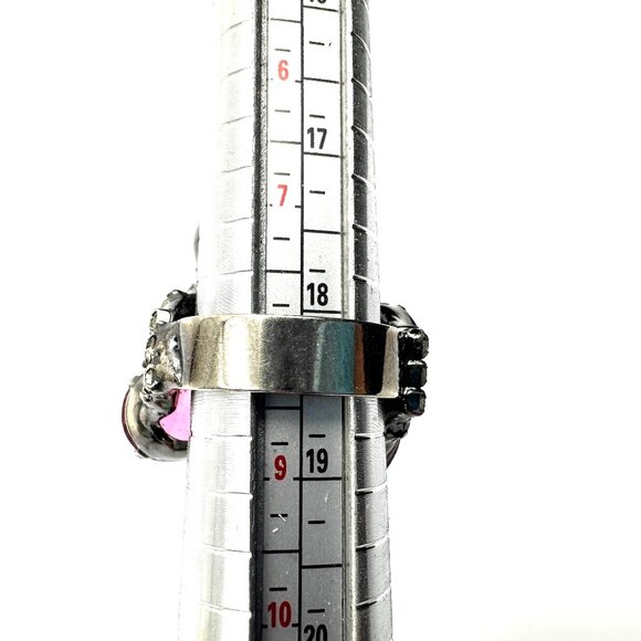 Vintage 1980s Robert Sorrell Cocktail Cluster Ring—Massive Red Pink Rhinestones - Picture 4 of 11